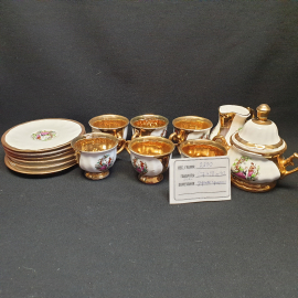 Часть чайного сервиза на 6 персон, 14 предметов, золочение, керамика, DERYA, Seramik, Турция. Картинка 2